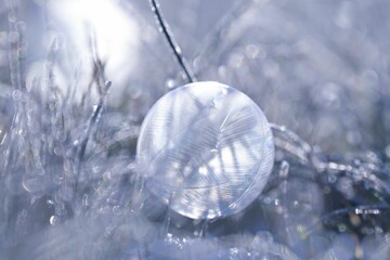 Fototapeta na wymiar Closeup of a frozen crystal ball in an icy environment