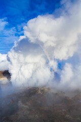 Fototapeta premium Vertical shot of a geyser emerging from a rocky surface during the daytime