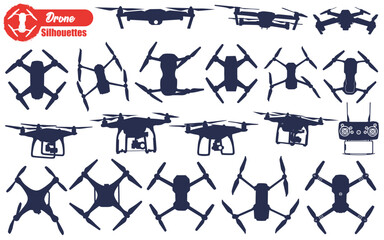 Flying Drone or Delivery Drone Silhouettes Vector Illustration