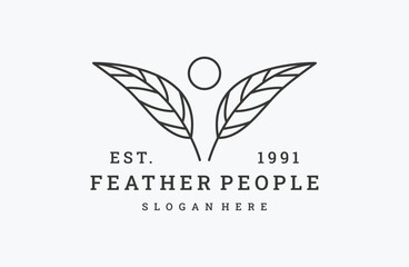 Feather people logo vector icon illustration hipster vintage retro .