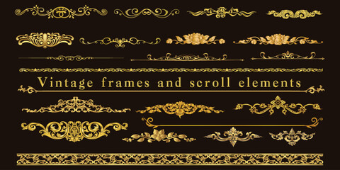 illustration of a set of banners borders and scroll element of frame