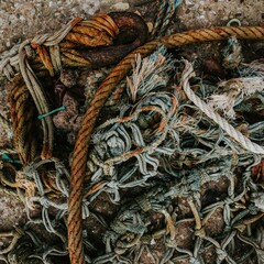 Dirty Fisherman's net on the shore