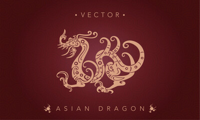 Fototapeta na wymiar Asian dragon symbol on a dark red background