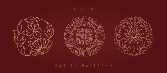 Vector illustration set of three traditional Chinese decorative patterns with floral elements