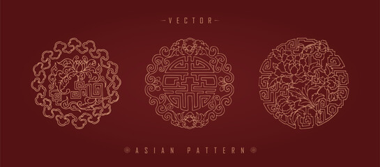 Vector illustration set of three traditional Chinese decorative patterns with floral elements