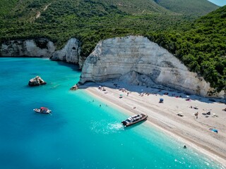 (4K) Boat taxis at Fteri Beach, Kefalonia, Cephalonia, Greece