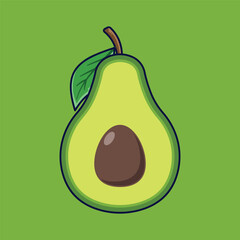 Avocado Fruit Cartoon Vector Icon Illustration. Food Fruit Icon Concept Isolated Premium Vector. Flat Cartoon Style Suitable for Web Landing Page, Banner, Sticker, Background