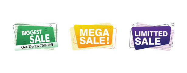 Digital render of a set of sale and discount icons on a white background