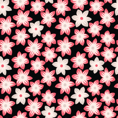 Japanese Pretty Star Flower Vector Seamless Pattern
