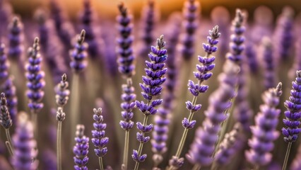 Immerse Yourself in Serenity with this Stunning Field of Lavender Flowers at Sunset: A Romantic and Relaxing Escape.