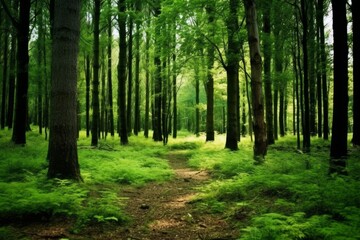 Obraz premium Green and healthy forest an important part of our ecosystem. Afforestation for better future. Generative AI