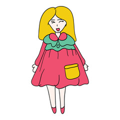 halloween collection cute cartoon witch girl, cat, haunted house, tree with hand drawing. vector 