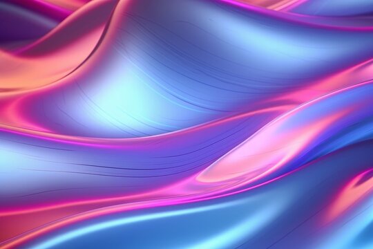 Abstract fluid iridescent holographic neon curved wave in motion colorful background 3d render. Gradient design element for backgrounds, banners, wallpapers, posters and covers. Generative AI © Kishore Newton