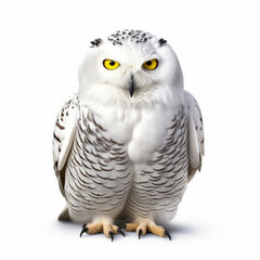Snowy Owl (Bubo scandiacus) sitting, looking at camera