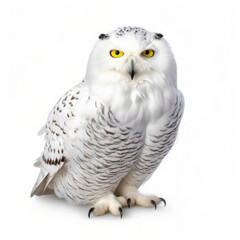 Snowy Owl (Bubo scandiacus) sitting, looking at camera