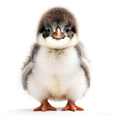 Baby Penguin (Aptenodytes) standing, looking camera, fluffy feathers