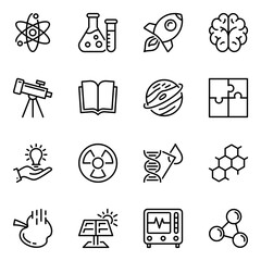 science line icons set. scientific, dna, microscope, intelligence, lab, planet, scientist, test, brain, experiment, globe, knowledge, astronomy, discovery, laboratory