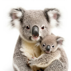 Baby Koala (Phascolarctos cinereus) clinging mother's back