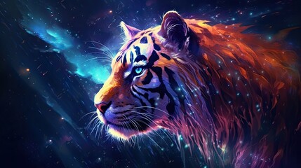 a tiger painting in space with stars Generative Ai
