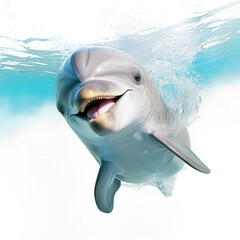 Baby Dolphin (Delphinidae) swimming playfully, looking camera