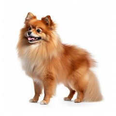 Pomeranian (Canis lupus familiaris) standing, looking to the side