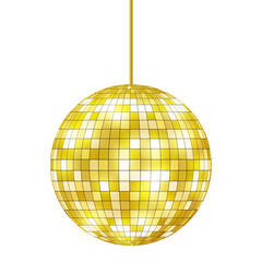shine bright of golden disco ball or Gold luxury mirror disco ball  isolated on white transparent background (PNG)	