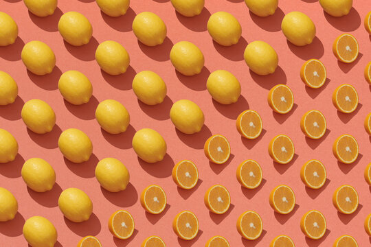 Seamless pattern from limes on a red background.