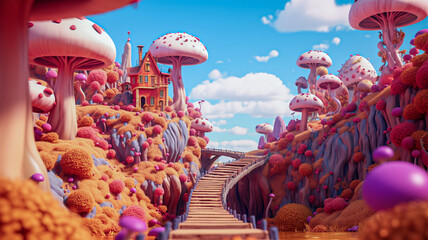 Mushroom road 3d animation background