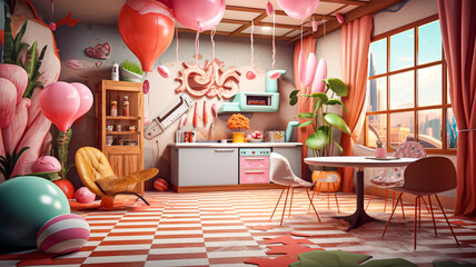3d cartoon kitchen background