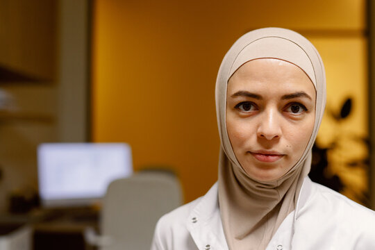 Middle eastern nurse portrait headscarf