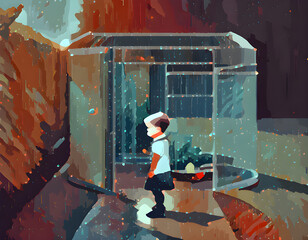 Baby waiting outside for lovely dog to come back