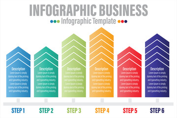 Business data visualization, infographic template with Six 6 steps or Six 6 option on gray background, vector illustration
