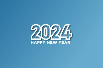 2024 new year greeting with number outline style, happy new year for greeting card and calendar
