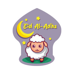 Cute lamb for eid al-adha or idul adha greeting card sticker
