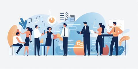 Business team at work. Group of business workers. Business  illustration, Generative AI