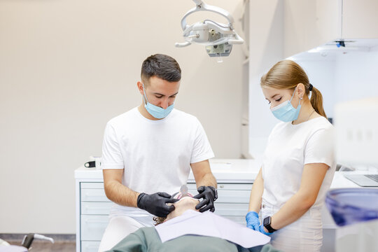Dental cast preparation. Medical procedure. DMD. Equipment. Clinic