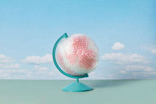 Globe made of plastic bubble wrap.