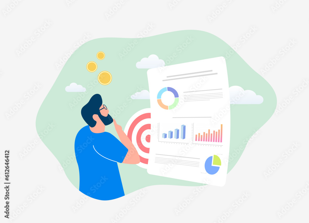 Poster business data analysis with reports and graphs. financial audit and budget calculation. expert accou