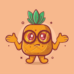 funny pineapple fruit character mascot with confused expression isolated cartoon in flat style design