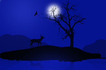 in photoshop using with filter gallery and brush tool and using with shape of nature and trees and animals 