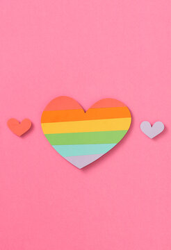 The hearts shape in LGBTQ flag colors.