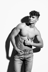 Fototapeta premium man bicep adult background fit trend fashion white black young strength black and white