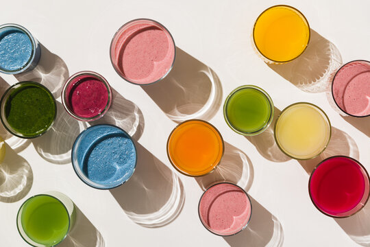 Healthy beverages colorful detox vegan juice smoothie drinks