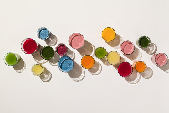 Healthy beverages colorful detox vegan juice smoothie drinks