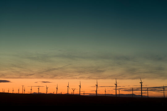 Renewable energy lanscape during colourful sunset