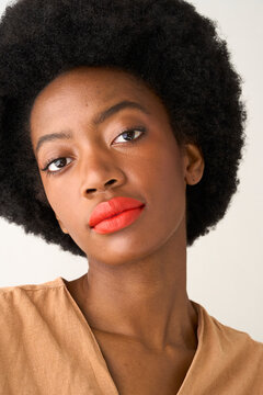 young model with red lipstick