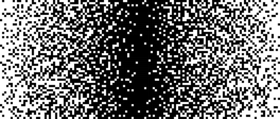Pixelated halftone gradient texture. Fading pixel noise texture. Dissolving black and white wallpaper. Vector horizontal background