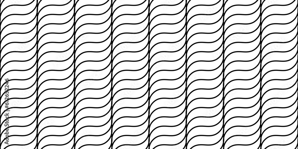 Poster Wavy lines seamless pattern. Undulate stripes repeating background. Diagonal waves texture. Simple curved linear wallpaper. Textile and fabric swatch design template. Vector