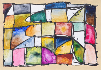 An Abstract Watercolor and Indian Ink Calligraphic Design.