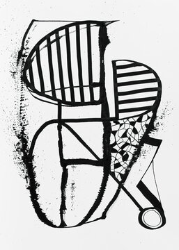 A calligraphic abstraction  with a watercolor and ink design.